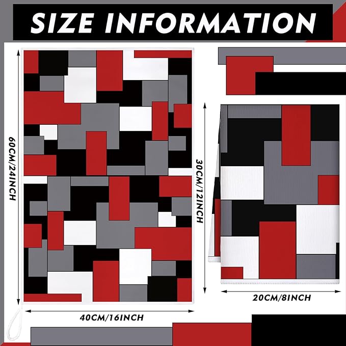 Boyiee Set of 6 Red Black Grey White Kitchen Towels Modern Geometric Dish Hand