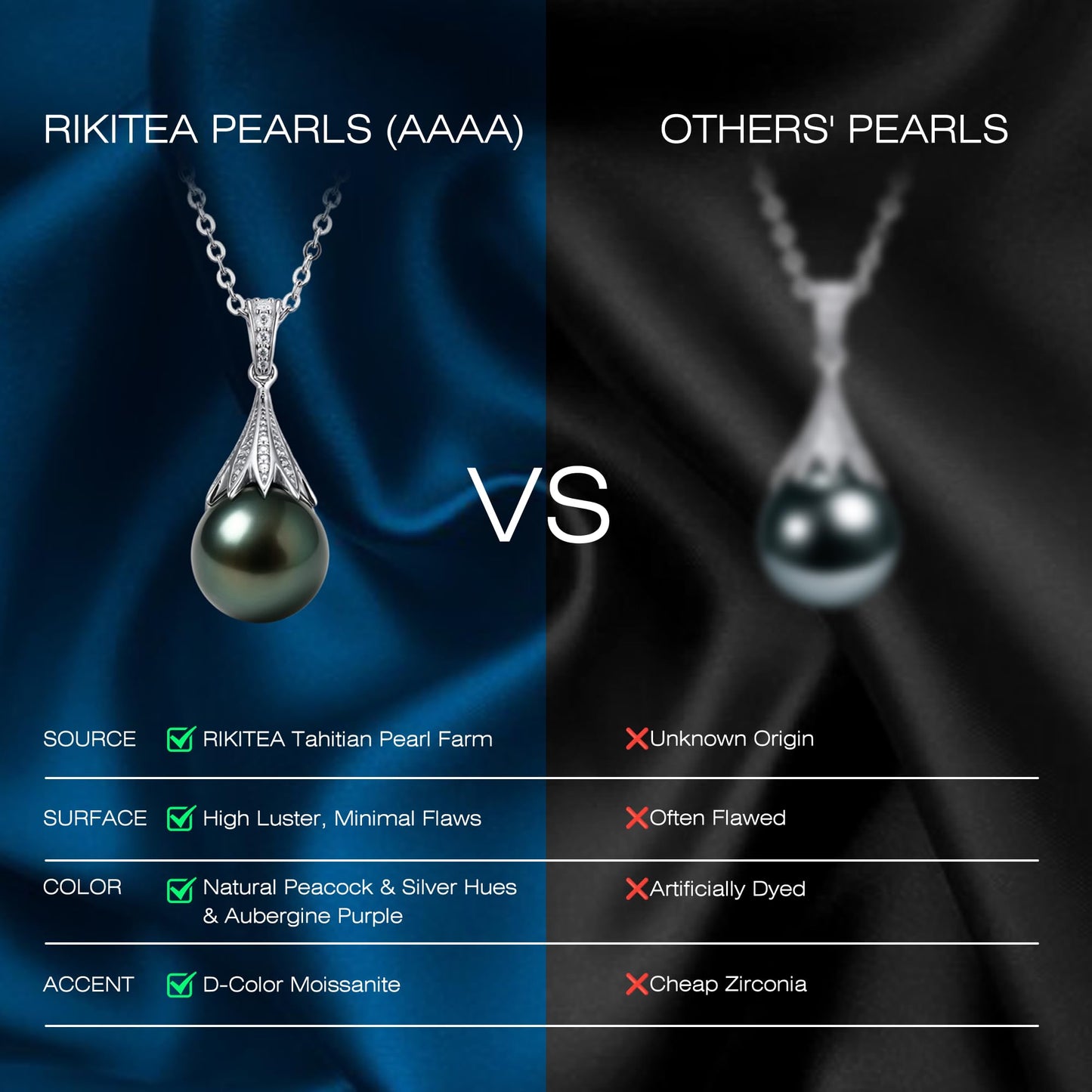 Natural Tahitian Black Pearl Necklace 10-11mm - Christmas Gift for Women Wife, Mom, daughter, Jewelry Gifts for Wedding Anniversary Birthday, Seawater Pearl with Sterling Silver Moissanite Pendant