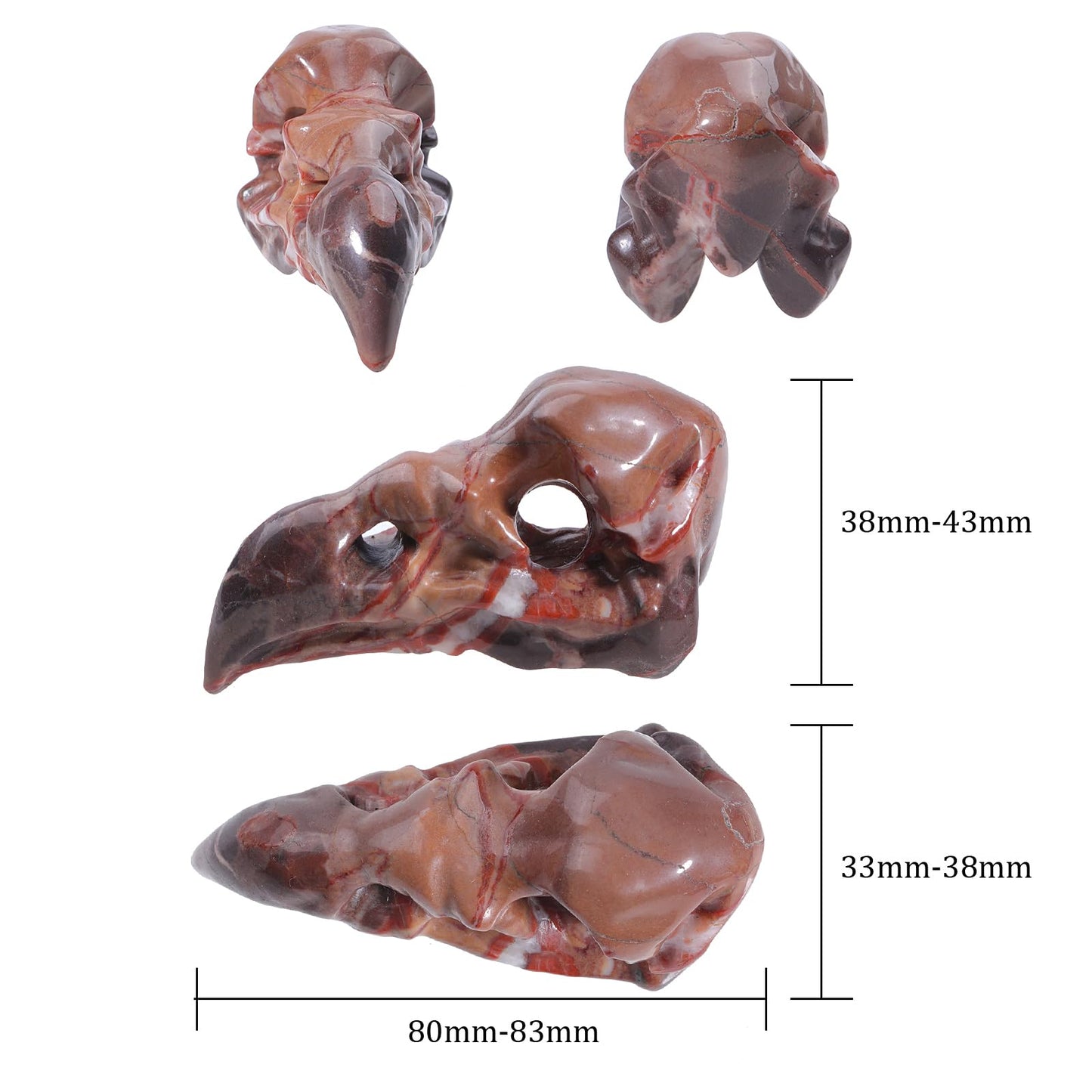 TUMBEELLUWA 3.15 Inch Carved Crystal Raven Head Skull Statue Natural Bloodstone Small Animal Figurines Gothic Desk Decor for Home Office