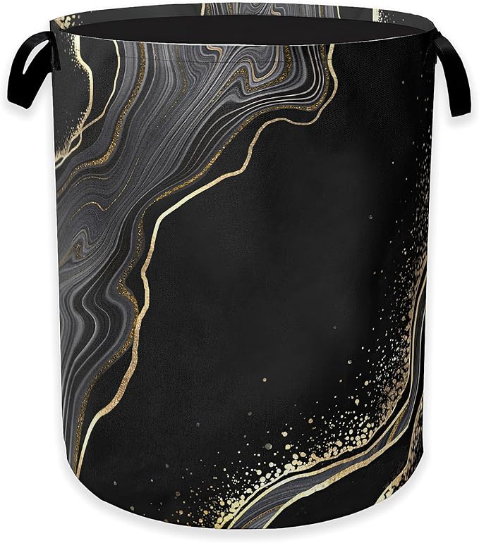 Black Gold Marble Laundry Basket, Modern Clothes Hamper, Oxford Cloth