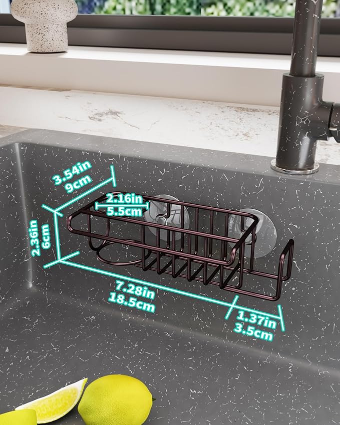 HapiRm 4 in 1 Adhesive Kitchen Sink Organizer, SUS304 Stainless Steel Brush