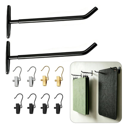 Yoga Mat Wall Mount Hanger ,Metal Yoga Mats Storage Rack, Home Gym Storage with 8 Clips, No-Roll Flat Storage for Folded/Rolled Mats, Foam Rollers, Towels, Resistance Bands, Black Wall Organizer for Gym, Yoga Studio, Bedroom