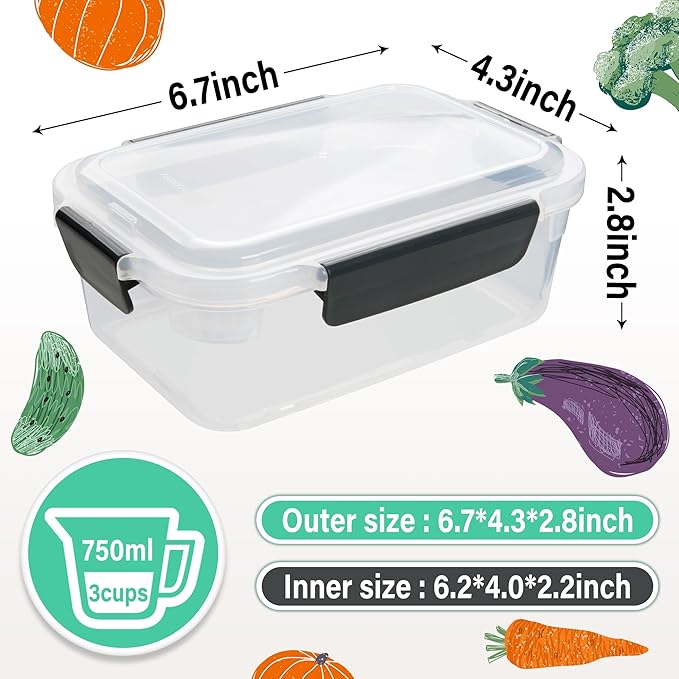 YORY 3 cup Plastic Food Storage Containers