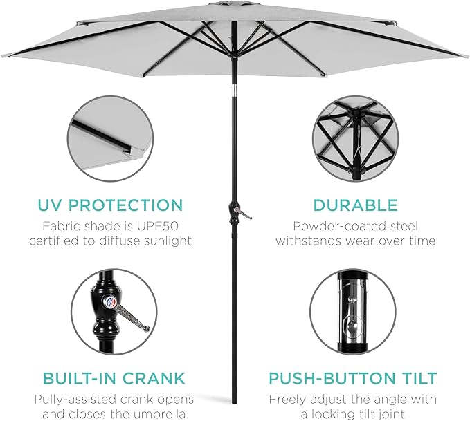Best Choice Products 10ft Outdoor Table Compatible Steel Polyester Market Patio Umbrella w/Crank and Easy Push Button Tilt