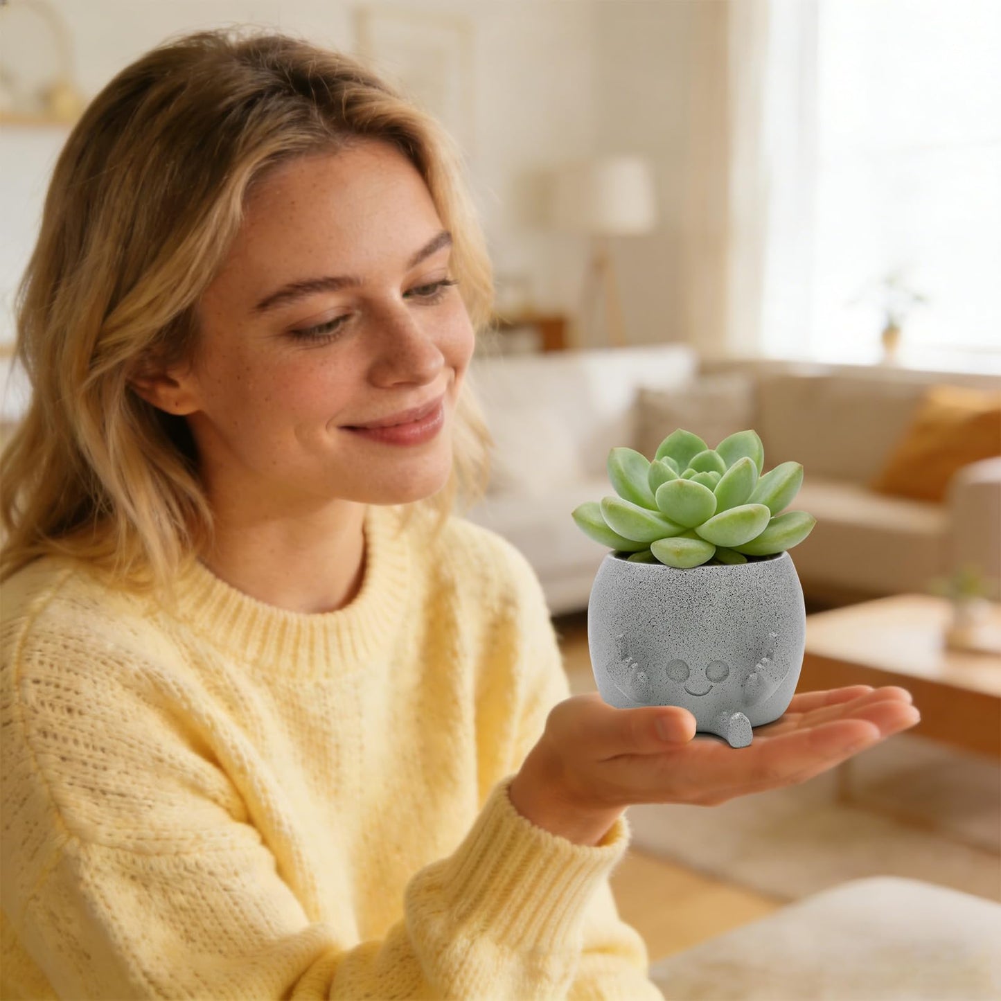LAUGOKOBE Smily Face Planter Pot with Middle Fingers Up, Face Plant Pot Resin Flower Head Planters for Indoor Outdoor Plants Succulent Pots for String of Pearls Plant Live Gift Ideas for Christmas