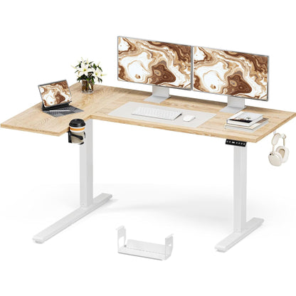 Muvai 59 Inch L Shaped Standing Desk Adjustable Height with Cable Management Tray,Gaming Electric Corner Standing Desk, Sit Stand Computer Table with Reversiable Splice Board,Light Rustic Brown