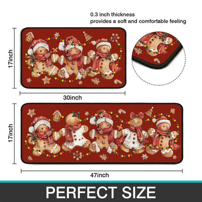 Christmas Kitchen Mats for Floor, Gingerbread Kitchen Rugs Sets of 2,Red Xmas Non-Slip Washable Kitchen Decor Floor Rug Home Decoration Doormat 17"x30"+17"x47"