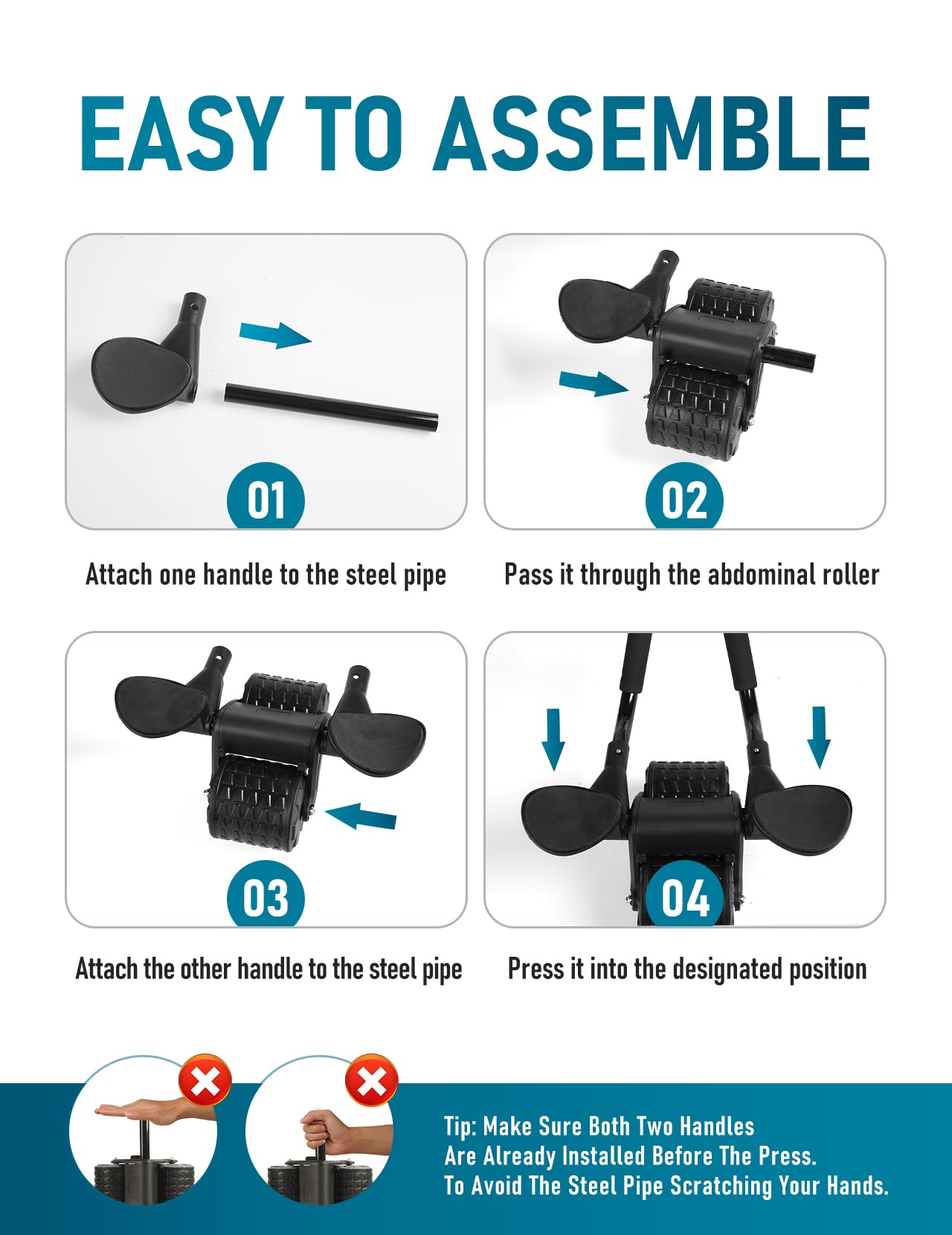 Ab Roller Wheel with Timer & Knee Mat, Home Workout Auto Rebound Abdominal Wheel with Elbow Support - Core Workout Equipment for Strengthening Abs, Home Gym Exercise for Women & Men