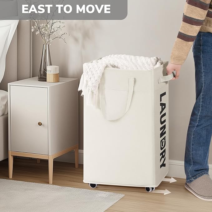 Goodpick Laundry Hamper with Wheels, 75L College Dorm Room Essentials, Clothes