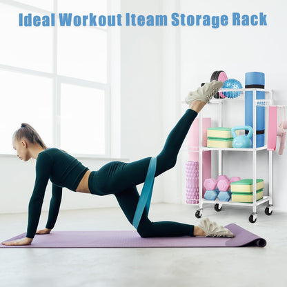 LIANTRAL Yoga Mat Storage Rack - Metal Gym Organizer for Yoga Mats, Foam Rollers & Fitness Equipment, Space Saving Workout Equipment Storage Rack for Home Exercise and Fitness Gear, White
