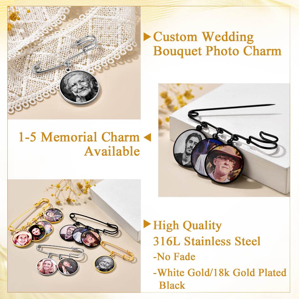 Custom4U Photo Charm for Wedding Bouquet Round Memory Charms Funeral Boutonniere with Pictures Customized Wedding Gifts