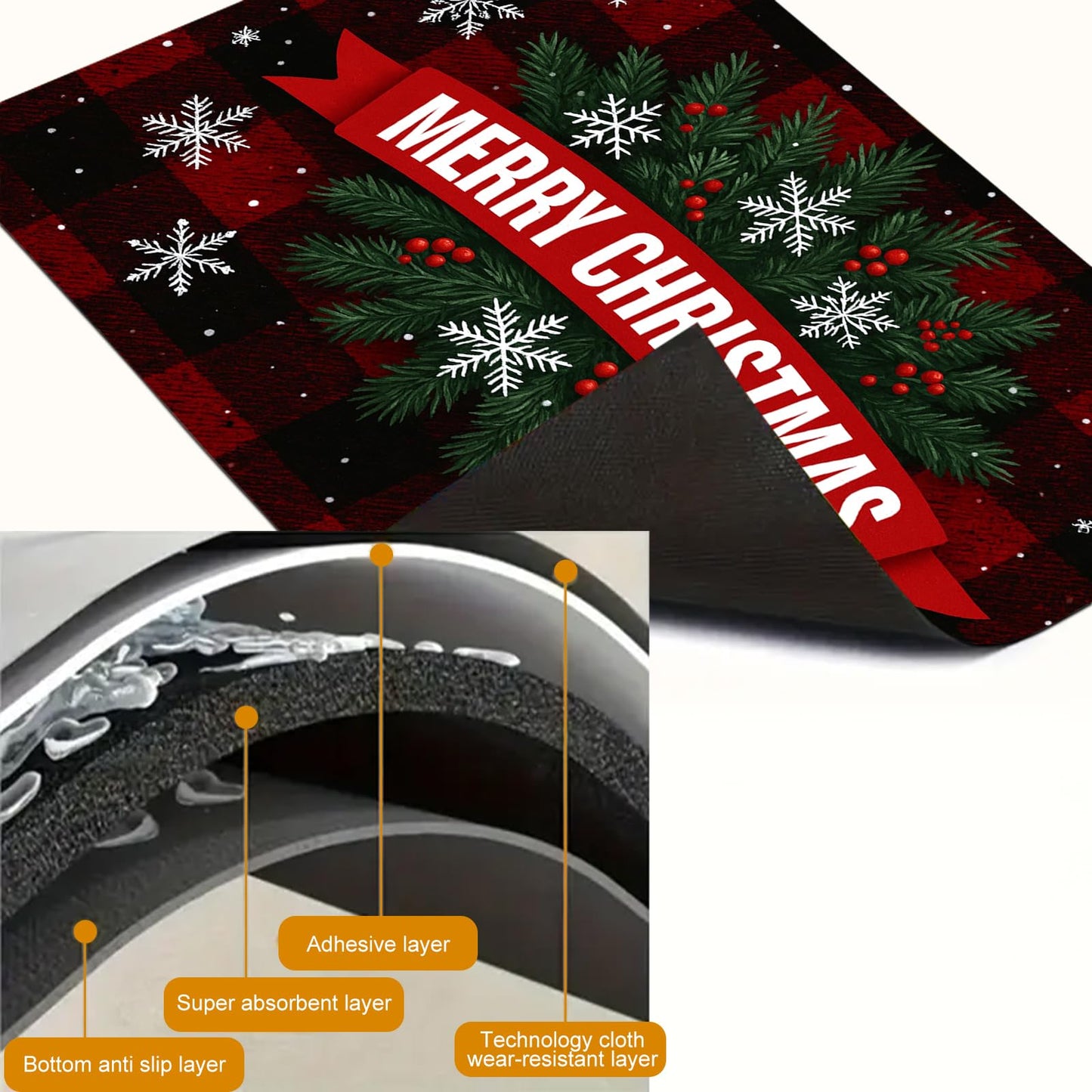 HOMETITUTE Glass Top Stove Cover Christmas Cooktop Protector 28x20 Inch Heat Resistant Silicone Stovetop Mat Holiday Kitchen Counter Cover Buffalo Plaid Snowflake Design