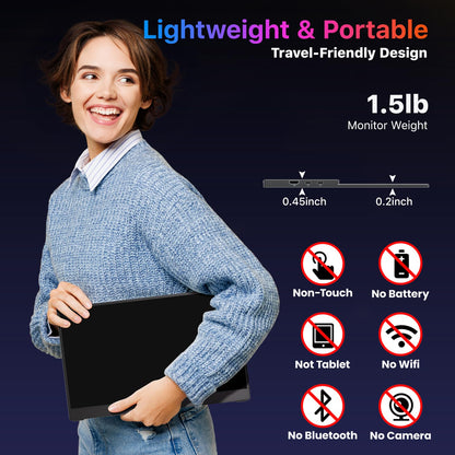 Portable Monitor 18.5 inch 1080P FHD 128% sRGB 100Hz, Travel Monitor for Laptop MacBook Surface PC Xbox PS5, HDMI Dual USB-C VESA Compatible Built-in Speaker, with Kickstand