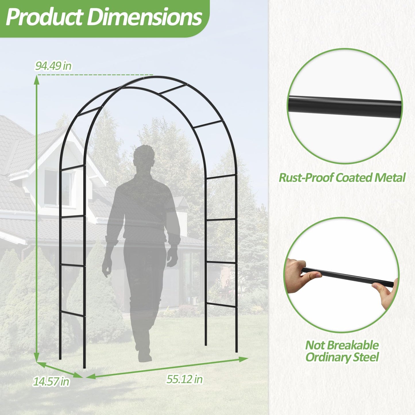 Trellume Garden Arch Trellis for Climbing Plants Outdoor - Height: 94.5", Length: 55", Sturdy Metal Garden Arbor with Rust-Proof Coating, Garden Arch for Wedding Decorations and Balloon Arch Stand