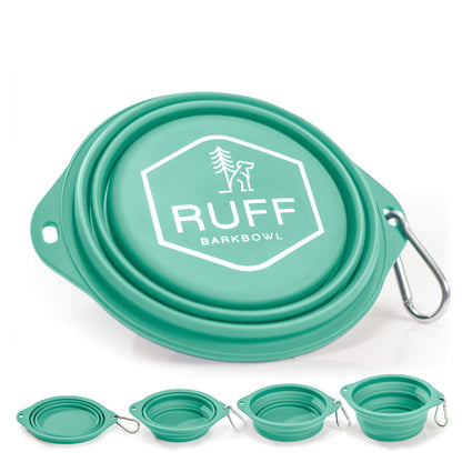 Ruff Products BarkBowl (800ml) - Collapsible Dog Bowl (Tiffany Blue) Premium Quality, Platinum-Cured Food Grade Silicone, No Plastic Rim, Food Safe, Large Travel Bowl