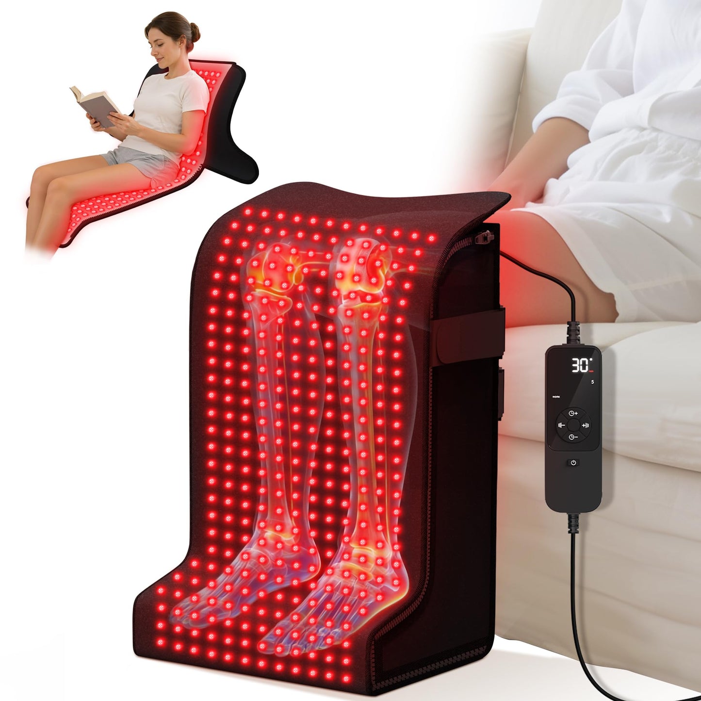 SUHZF Red Light Therapy for Feet, 480 LEDs with 660nm & 850nm, 5 Modes & 6 Timers, Infrared Light Heating Pad for Tired Legs, Ankles & Body, Ideal for Home/Office (15"x11.3"x24.5")