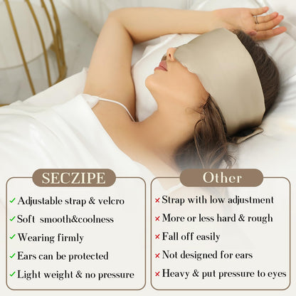 100% Mulberry Silk Sleep Mask Eye Mask for Women Man with Adjustable Band, for Side Sleeper Blackout Sleep Mask for Travel Rest and Office Large Size (Taupe)