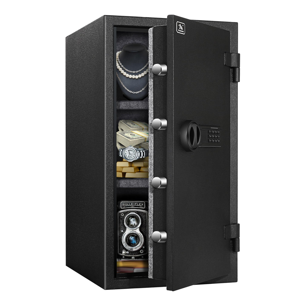 TIGERKING Fireproof Safe for Home Office, 3.47 Cu Ft Heavy Steel Security Safe with 30-Min Fire Protection at 1200°F, Digital Keypad Lock, Removable Shelves for Documents Cash Jewelry