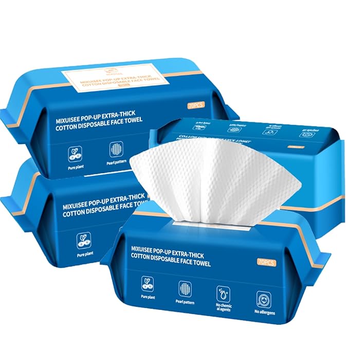 Disposable face towel, MIXUISEE thick and soft face towels, 100% cotton face