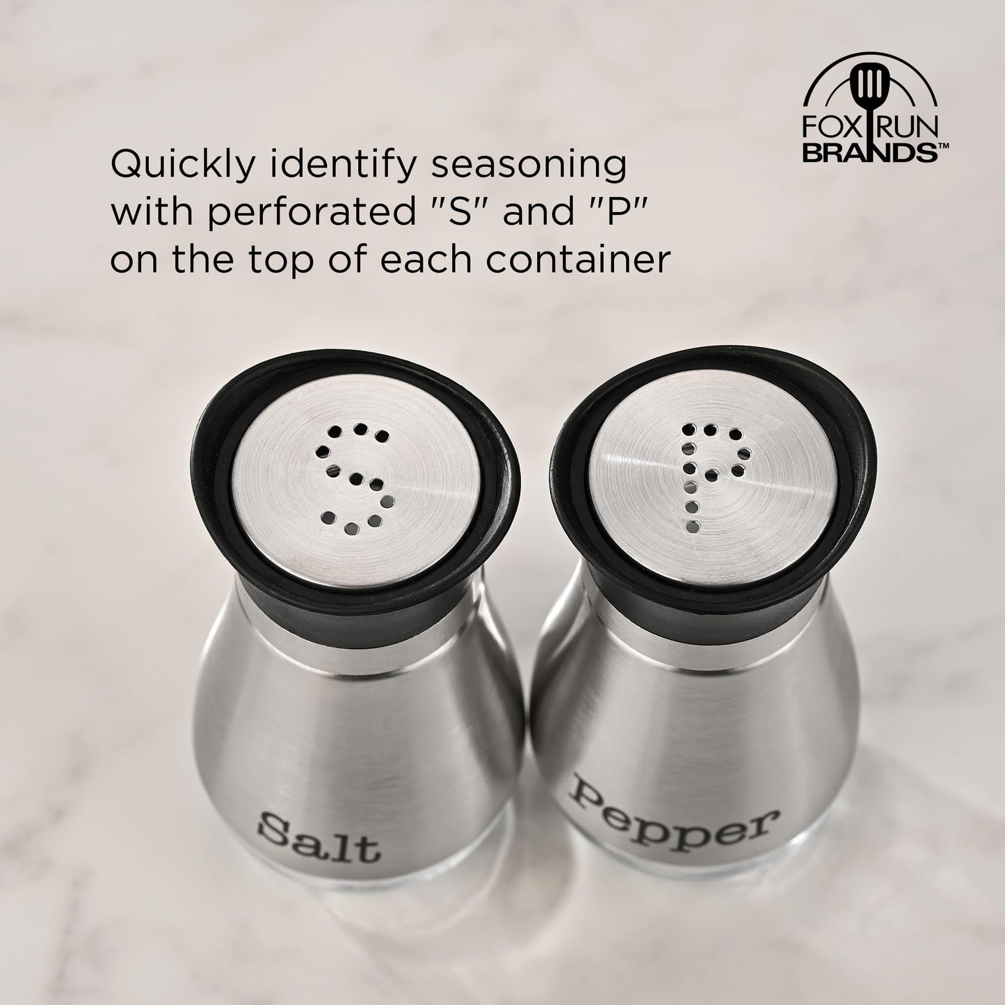 Fox Run Modern Salt and Pepper Shakers, Set of 2 Kitchen Shakers with 4 Ounce Capacity