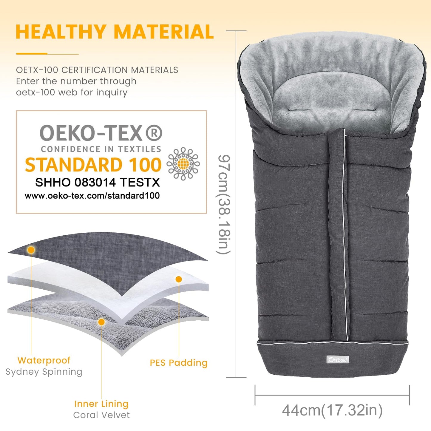 Orzbow Footmuff for Pushchair Universal, Large Pushchair & Pram Footmuffs with Drawstring, Waterproof Cosy Toes for Buggy with Warm Fleece, Anti-Slip Back, Reflective Strip, Easy Access, Dark Grey