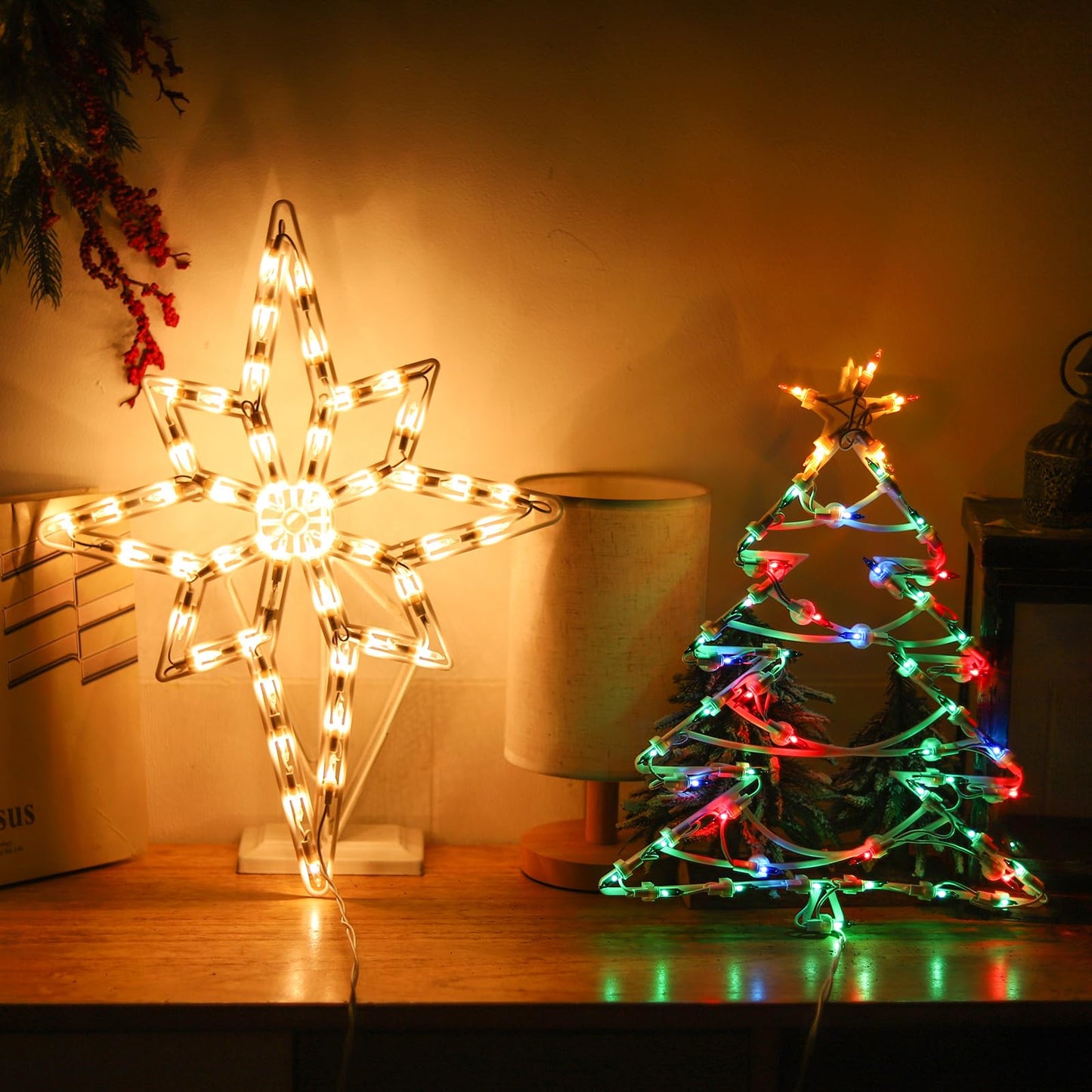 Xmasnova 2 Pack Christmas Window Lights, Double Side Christmas Sign Lamp Decoration For Holiday Indoor Wall Door Glass Decorations, Polaris