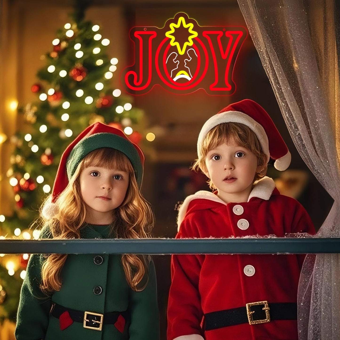 InnovTools Christmas Neon Sign, LED Joy Religious Neon Light, Dimmable Joy Nativity Scene Light up Christmas Sign for Window Decor, Xmas Lamp for Home Bedroom Wall Tree Hanging Decorations
