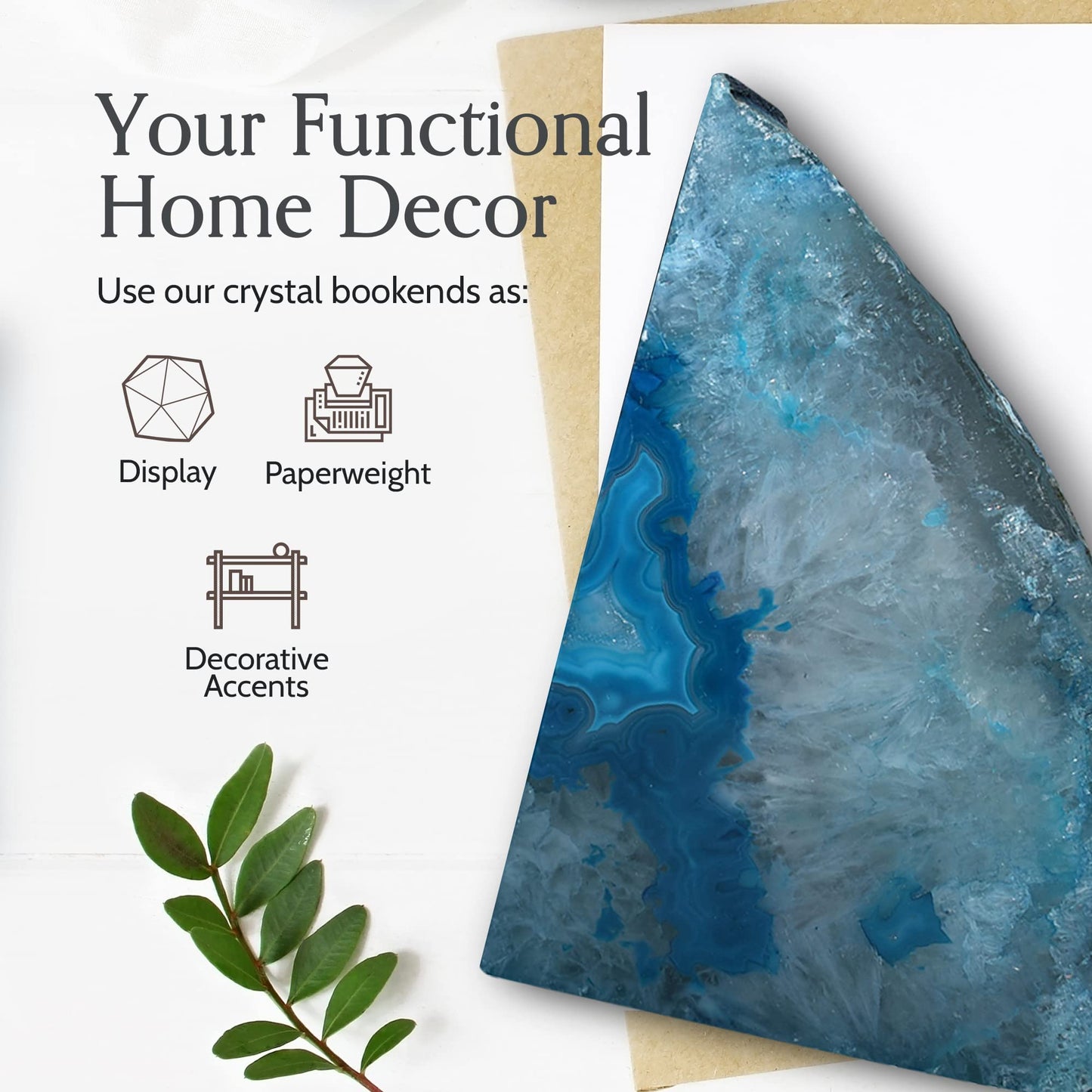 Nature's Decorations Teal Agate Stone Bookends - A-Quality Small Heavy Duty Geode, Turquoise & Aqua Room Decor Accents, Unique Crystal Gift, 1 Pair (2-3 lbs)