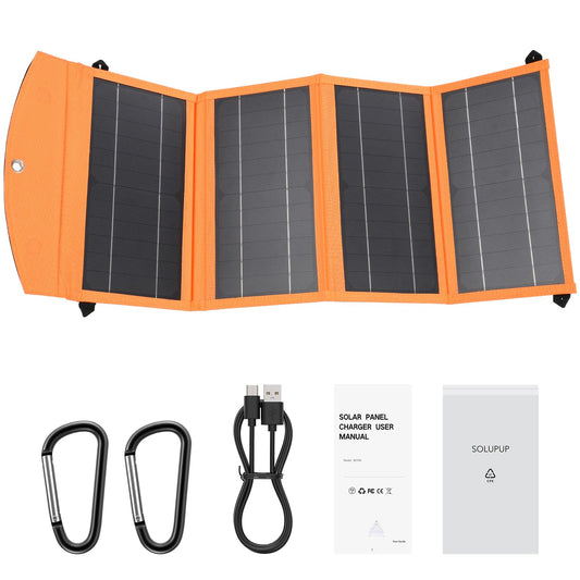 SOLUPUP Solar Panels 30W Portable Foldable Solar Charger with 5V USB-A and USB-C Fast Charging Compatible with iPhone, iPad, Samsung, Power Banks, IPX5 Waterproof Perfect for Camping, Hiking, Outdoor