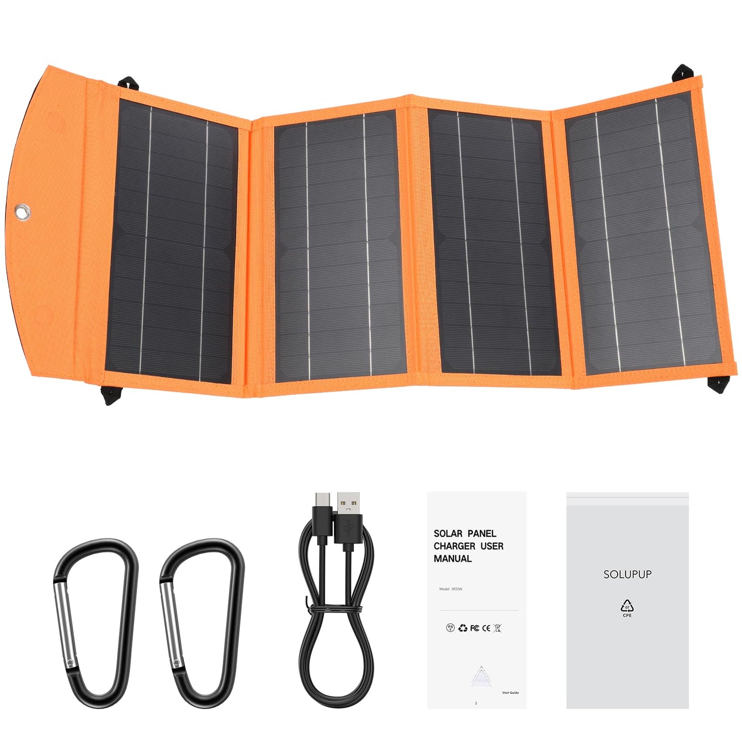 SOLUPUP Solar Panels 30W Portable Foldable Solar Charger with 5V USB-A and USB-C Fast Charging Compatible with iPhone, iPad, Samsung, Power Banks, IPX5 Waterproof Perfect for Camping, Hiking, Outdoor