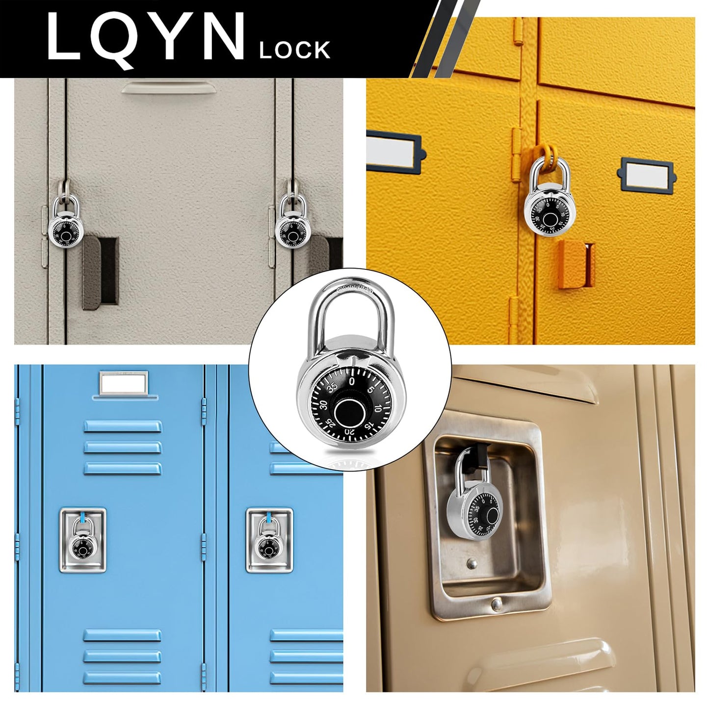 Combination Lock, LQYN Standard Dial Combination Lock, Pack of 12; Black Turnplate, 2 in. Wide, Fixed Three Digital Combination, for School, Gym & Locker, Toolbox, Gate