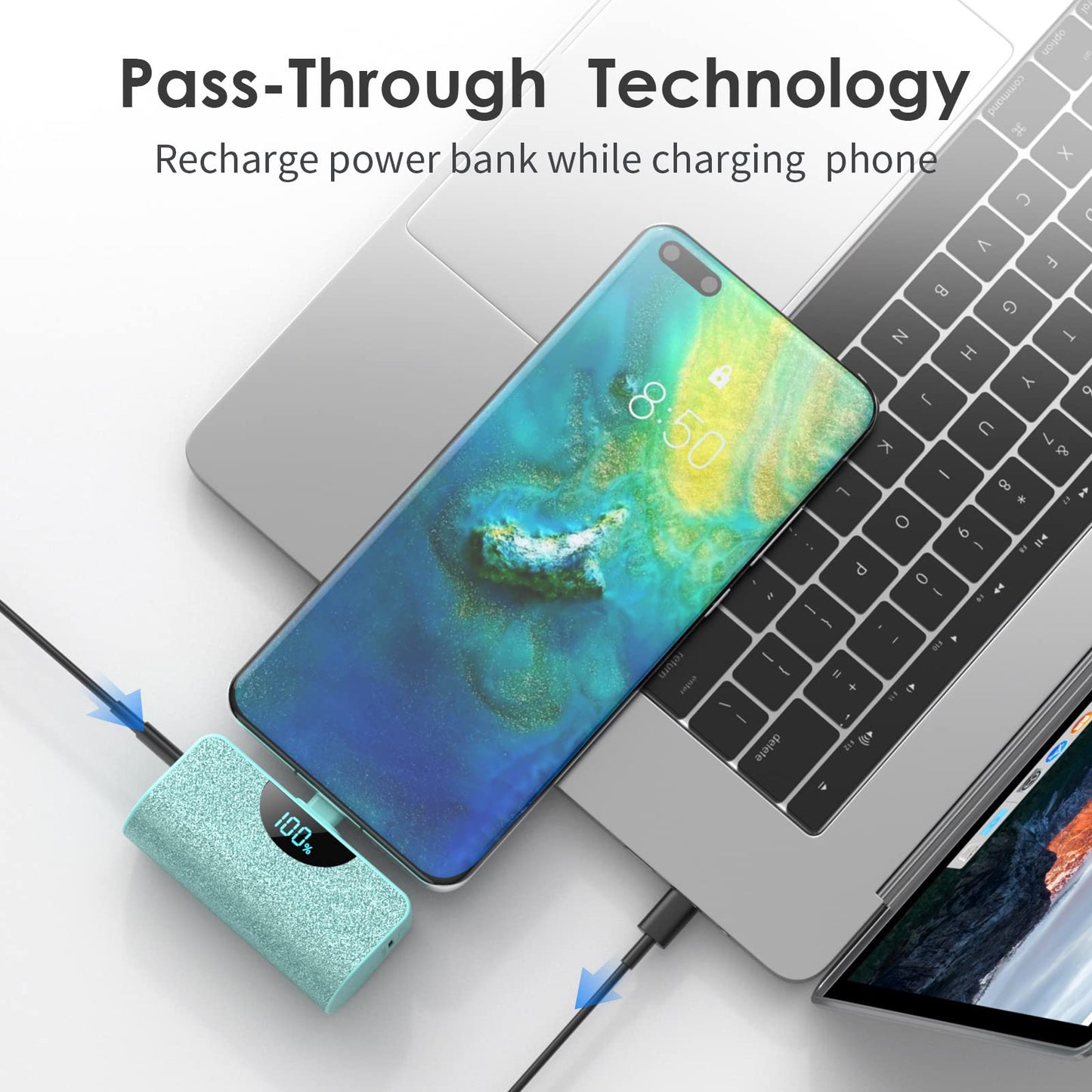 Mini Portable Charger USB-C Power Bank 5200mAh,Ultra Compact LCD Display Battery Pack Backup Charger Compatible with iPhone 17/17 Air/17 Pro/17 Pro Max/16/16 Plus/16 Pro Max/15 Series,Samsung-Green