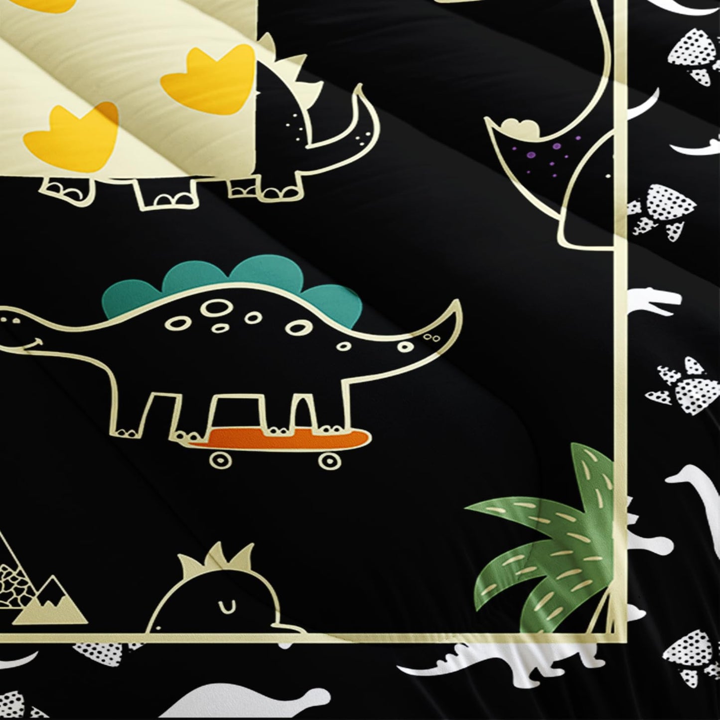 lneffble Kids Dinosaur Comforter Set Twin Size for Boys，Black Twin Size Dinosaur Bedding Sets for Boys with 1 Comforter with 2 Pillow Case