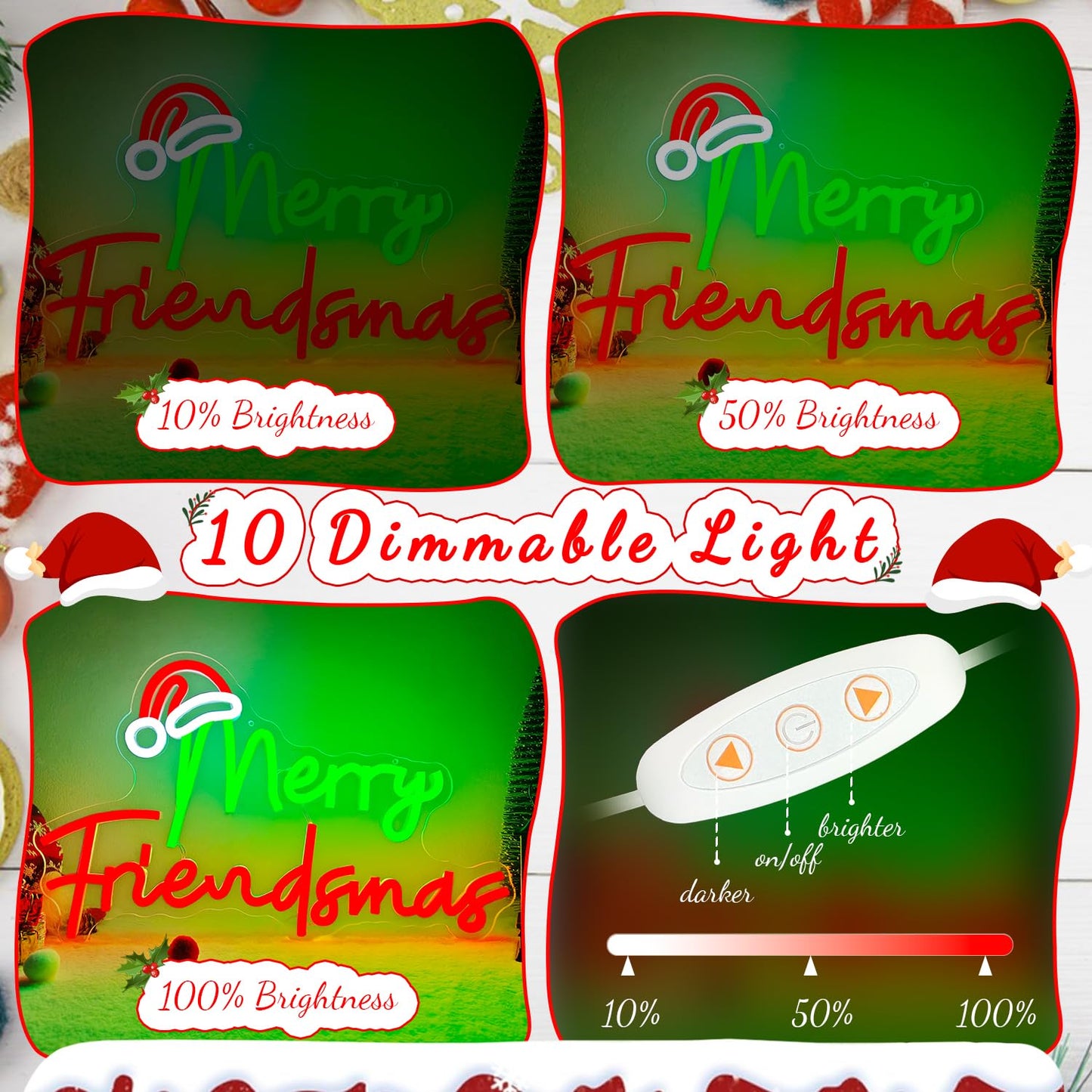 FuugZze Christmas Neon Signs Merry Friendsmas Neon Lights Christmas Led Signs for Bedroom Wall Dimmable Merry Friendsmas Light Up Signs for Friends Party Decorations Party Gift