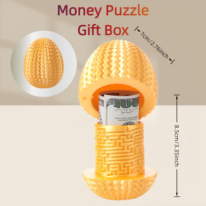 Maze Egg Money Puzzle Box - Hidden Compartment Brain Teaser Toy with 4 Logic Challenges - Portable Travel Sensory Activity for Kids & Adults, Graduation Birthday Gift