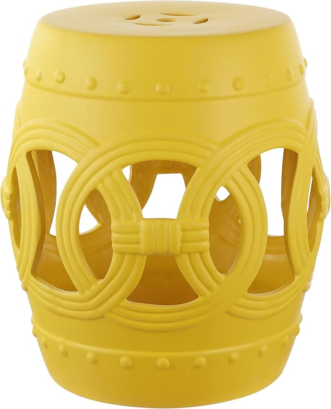 JONATHAN Y TBL1022E Lucky Coins 16" Chinese Ceramic Drum Indoor/Outdoor Garden Stool Bohemian, Coastal, Cottage, French Country, Traditional, for Living Room, Garden Room, Patio, Matte Yellow