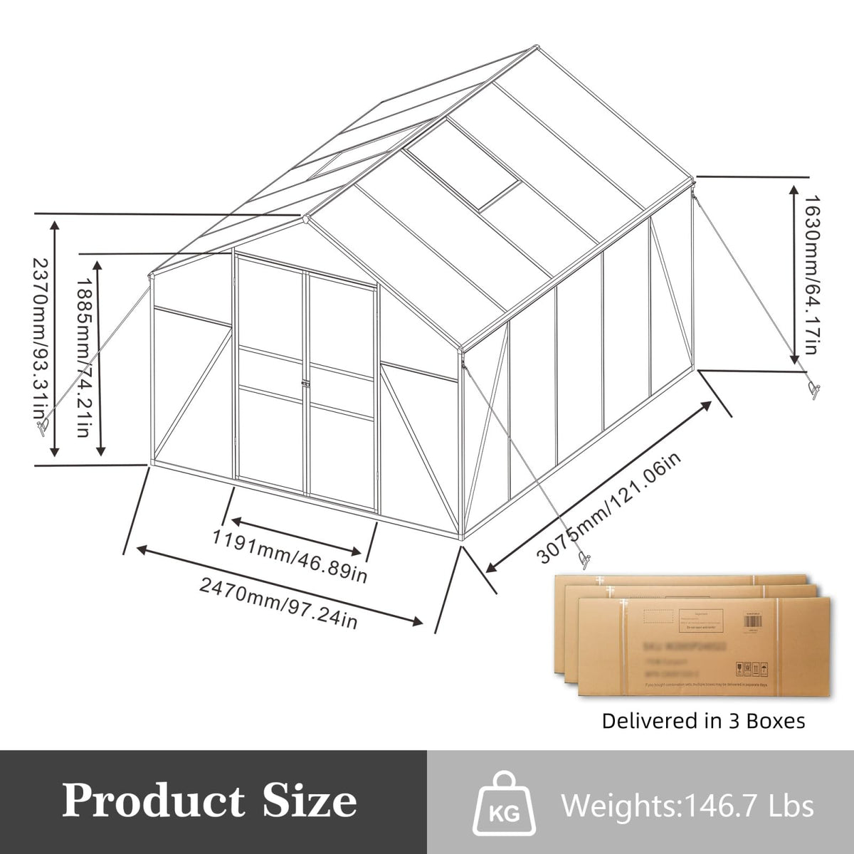 Trygoal 8x10 FT Greenhouse, Walk-in Outdoor Heavy Duty Polycarbonate Greenhouses with Aluminum Frame, High Headroom, UV Protection & Drainage System for Backyard All Season Growing, Black