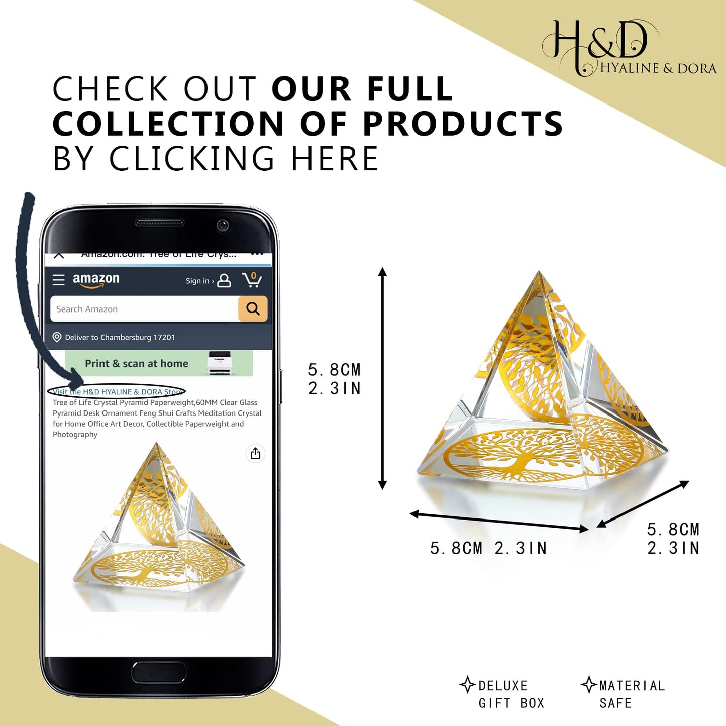 Tree of Life Crystal Pyramid Paperweight,60MM Clear Glass Pyramid Desk Ornament Feng Shui Crafts Meditation Crystal for Home Office Art Decor, Collectible Paperweight and Photography