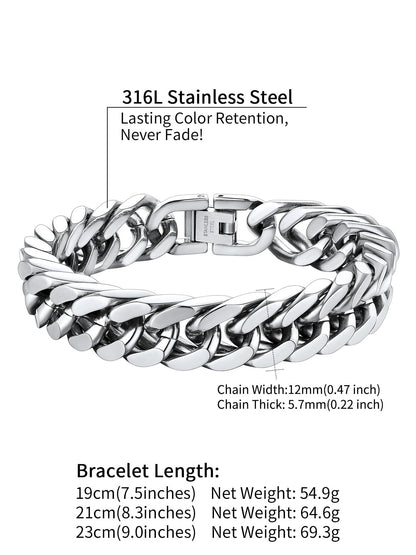 Stainless Steel Curb Chain Bracelet for Men 12mm 21cm Curb Bracelet Man Bangle Xmas Gift
