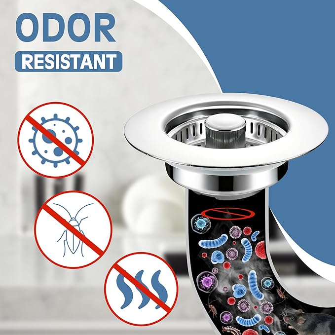 Kitchen Sink Drain Strainer 2 Pack, 304 Stainless Steel Pop Up Sink Stopper