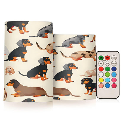 ALAZA Dachshund Breed Animal Seamless Flickering Flameless Candles Battery Operated with Remote Timer,Tea Light Candles LED Pillar Votive Candles Set of 2 for Outdoor Indoor Decorations