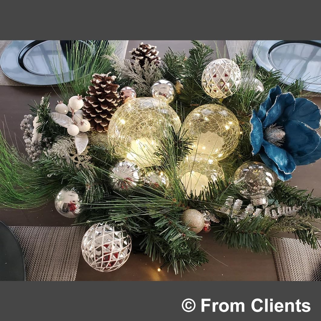 6 Inches Crackle Globe LED Lamp Battery Operated with Timer, Gold Mercury Crackled Glass Ball Light with Bottom Switch for Festival Christmas Decoration, Home Living Room Indoor