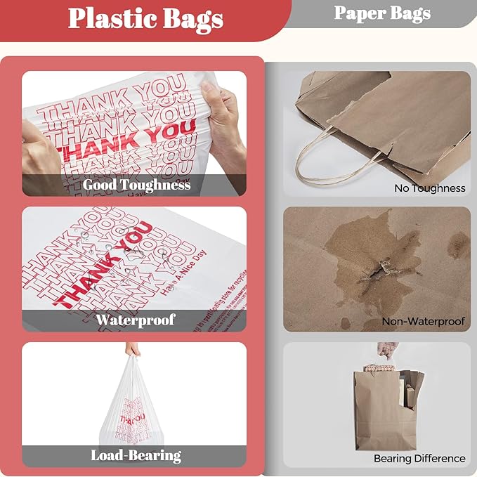 Delxo Grocery Bags Thank You Plastic T-Shirt Bag, To Go, Convenience Stores