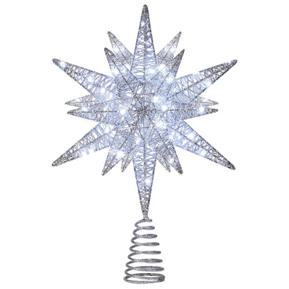Luxspire Christmas Tree Topper, 3D Lighted Star Tree Topper with USB Plug-in & Remote Control, 9.6" Christmas Tree Star Lights for Home Holiday Decor, 6H Timer & 8 Lighting Modes, Silver