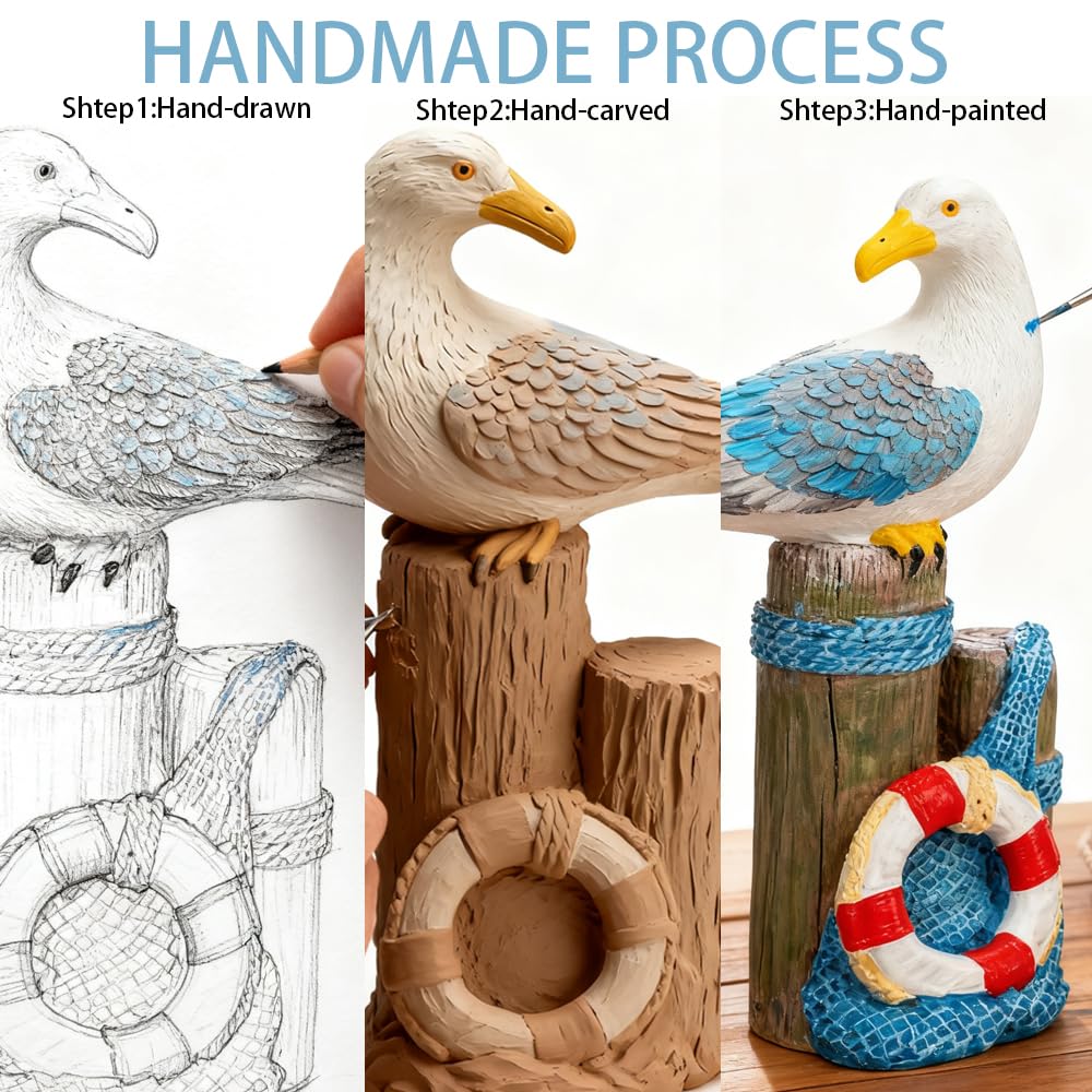 PepFurSt Nautical Seagull Resin Figurine-Beach Decor,Sea Birds Statues,Ocean Home Decor for Desk,Shelf, Bathroom,Dining Room,Lake or Beach House,Unique Housewarming Gifts and Coworker Gifts