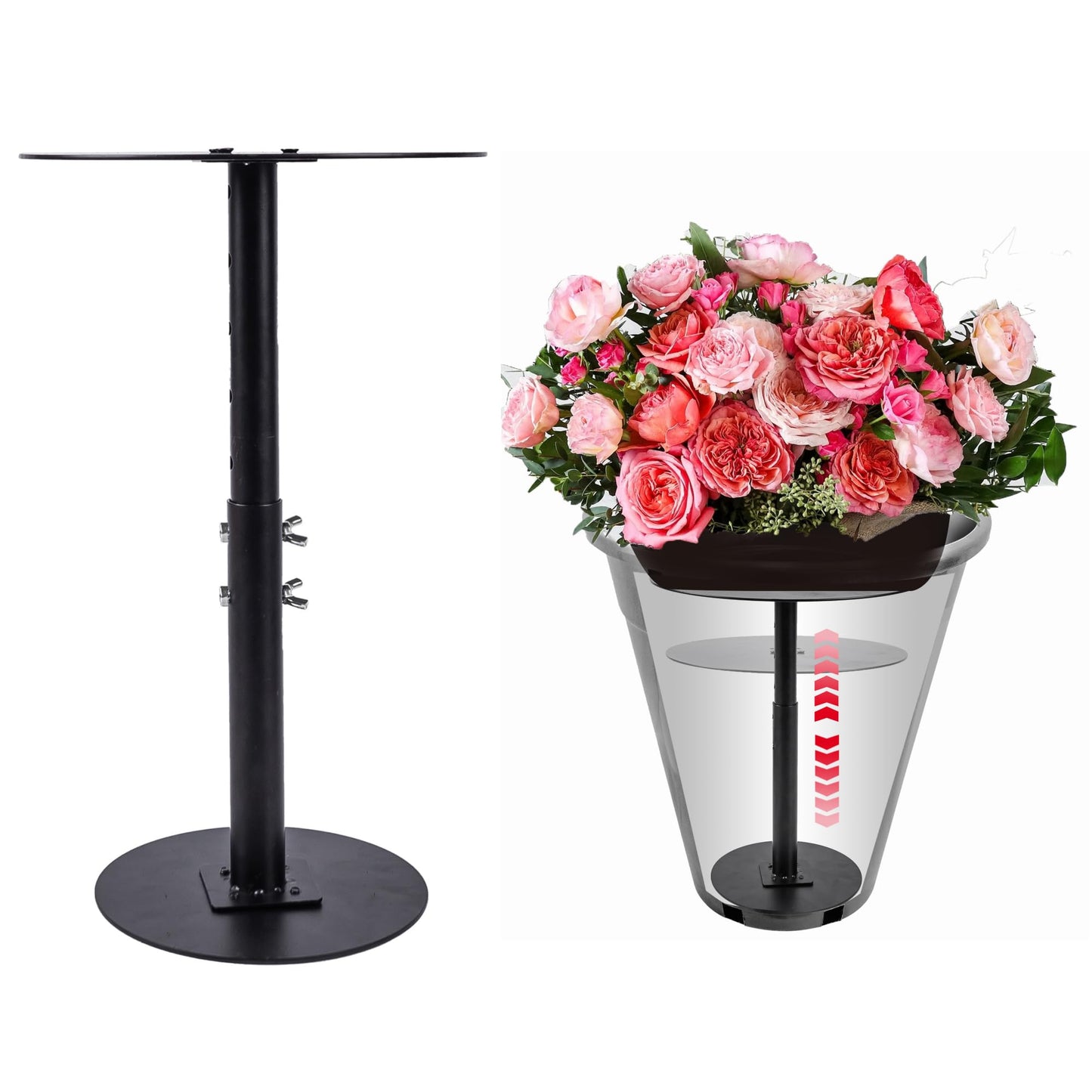ZSHIGANMA Plant Risers for Inside Pots, Adjustable Height 12-22" Metal Planter Lift Inserts Fillers Risers for Indoor Outdoor Large Tall Taper Planter Flower Pot (6" Base,8" Top,Black)