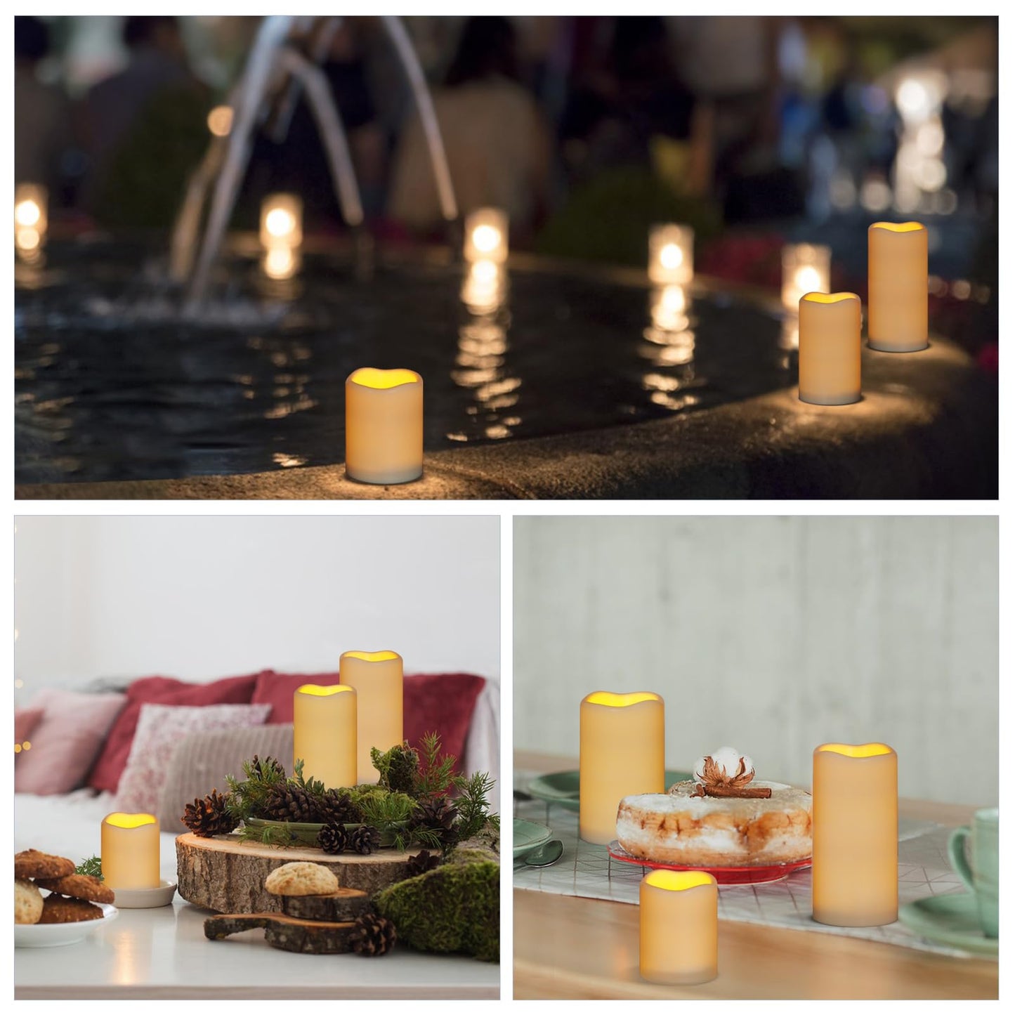 Artmarry Flameless Candles 4" 5" 6" Set of 6 Ivory Waterproof Pillars 3" Diameter Battery Operated Flickering Candles Include 10-Key Remote Timer Function 400+ Hours by 2 AA Batteries (6 Pack)