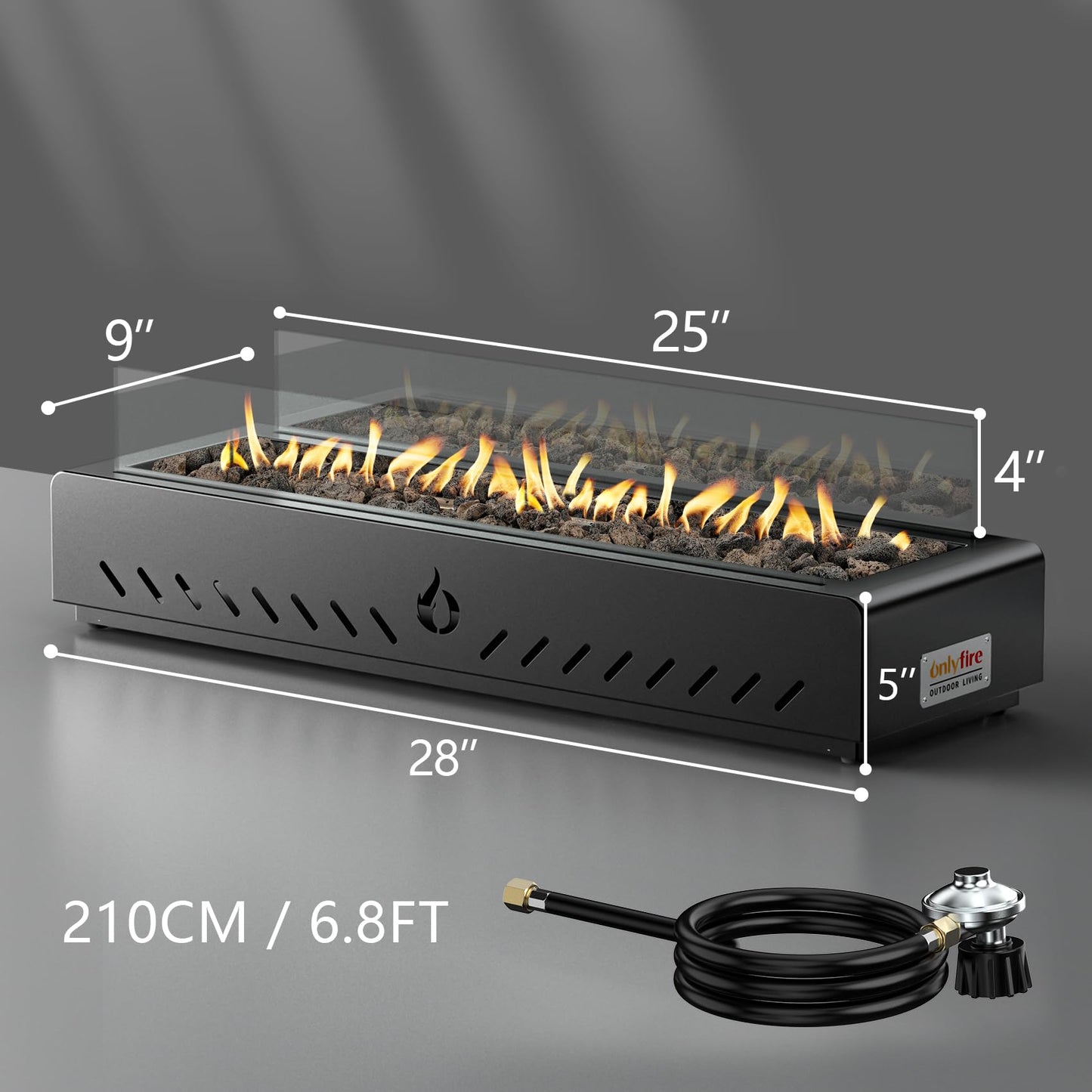 28" Tabletop Propane Gas Fire Pit Bottom-Mounted for Table with Umbrella Hole, Portable Smokeless Firepit with Glass Wind Guard for Outdoor Patio Backyard Porch Camping Tailgating RV, 40000BTU, FP044