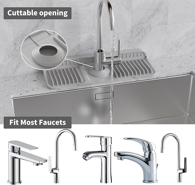 WAFT YEARN 14X5 Inch Silicone Durable Faucet Mat Kitchen Sink Splash Guard