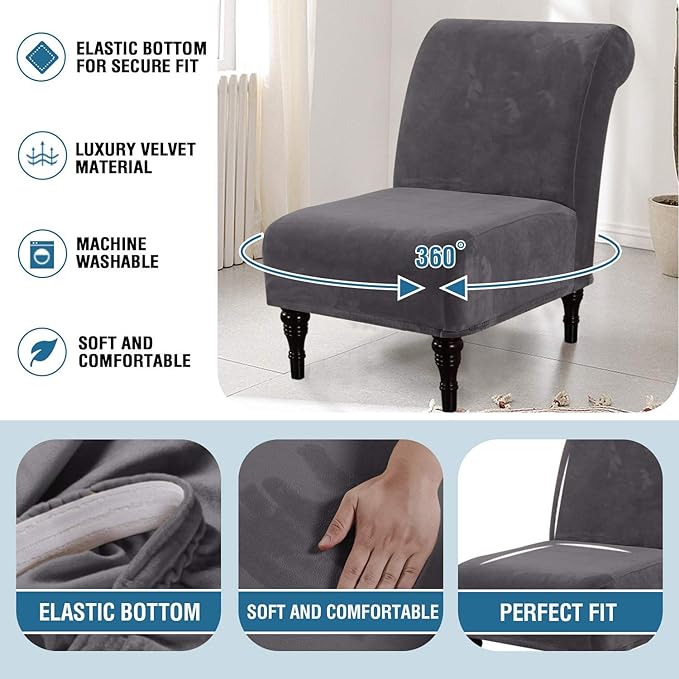 H.VERSAILTEX Armless Accent Chair Covers Thick Velvet Armless Chair Slipcovers